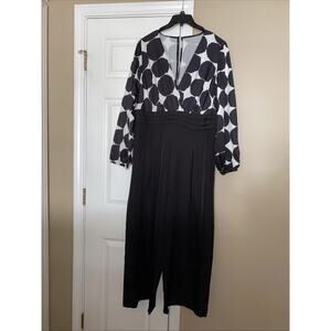Shein Curve Black White Long Sleeve Polka Dot Formal Jumpsuit Women's Plus 3XL
